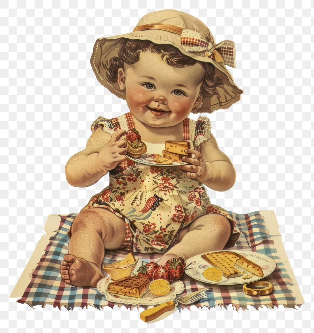 PNG Vintage baby picnic illustration