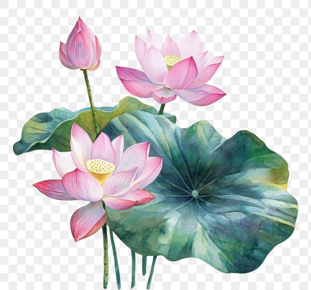 PNG Elegant watercolor lotus flowers