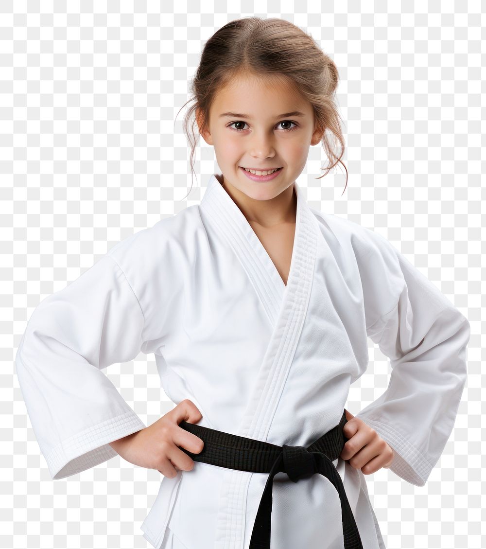 Karate dress with black belt sports white background taekwondo.