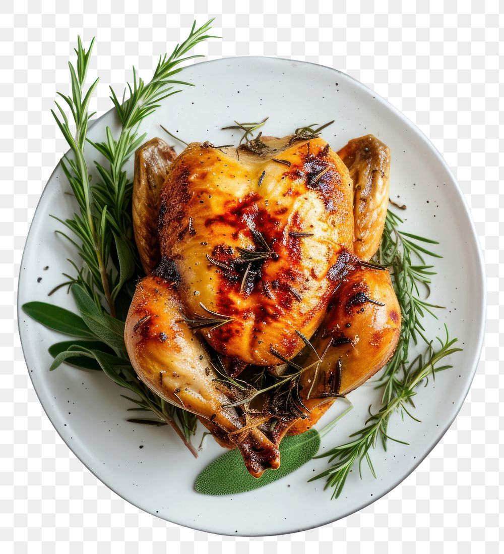 PNG Photo of roasted roast chicken plate rosemary meat.