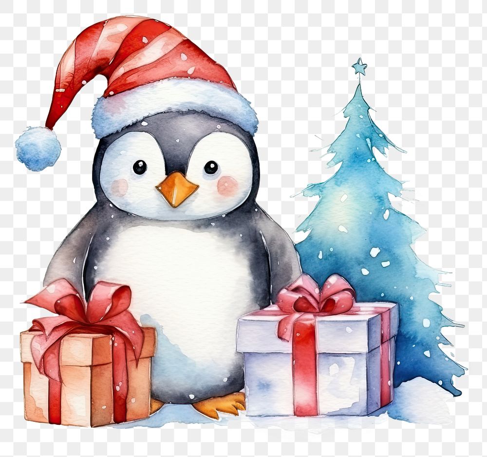 Cute penguin winter christmas snowman. 