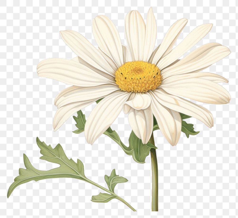 PNG Botanical illustration daisy flower plant white inflorescence.