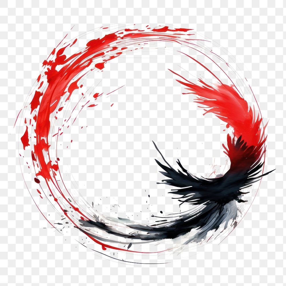 PNG Stroke outline phoenix frame circle red ink.