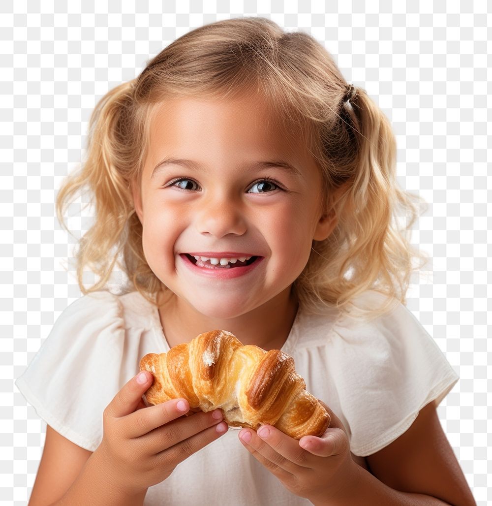 Croissant eating child bread. 