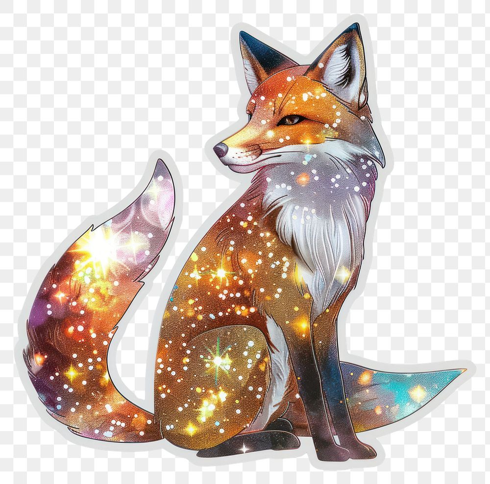 Glitter fox flat sticker wildlife animal mammal.