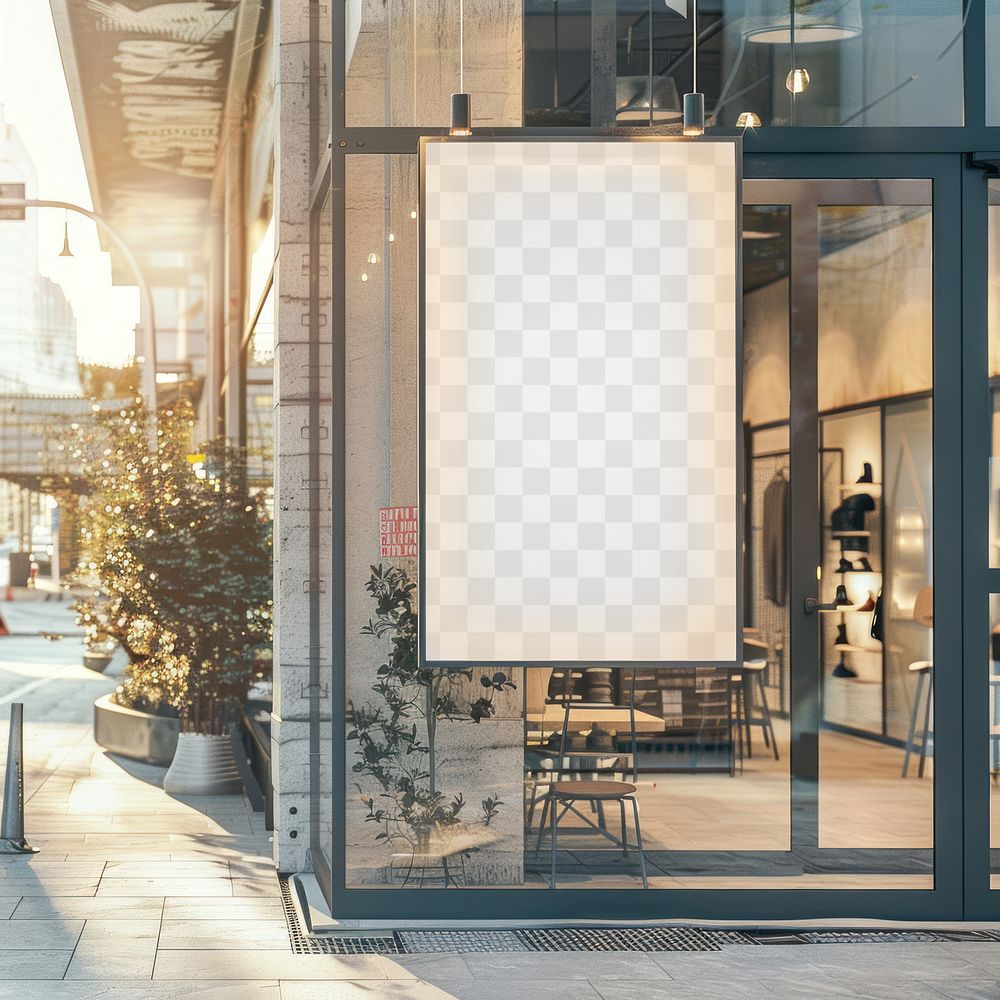 PNG modern storefront poster mockup, transparent design