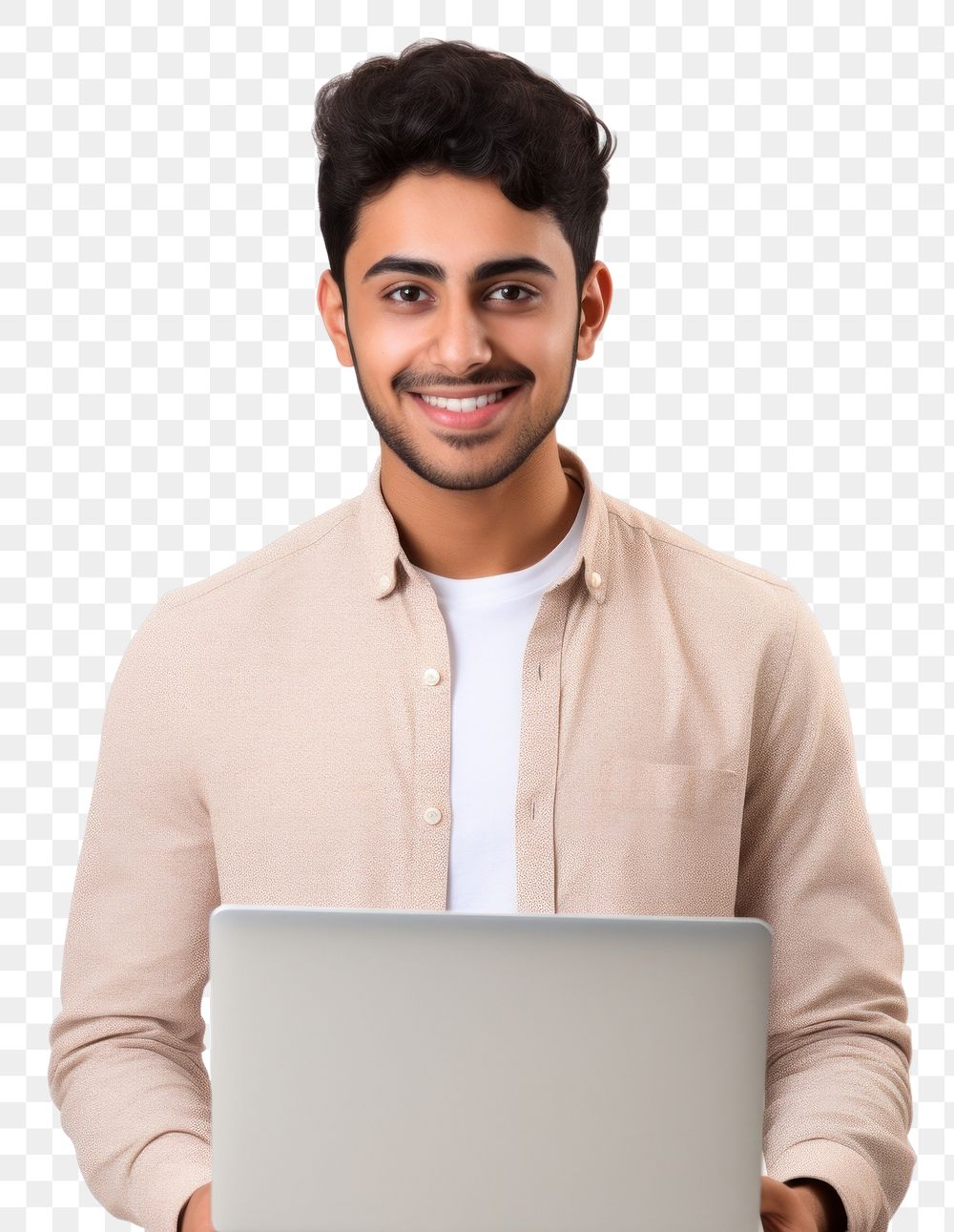 PNG Student using a laptop computer portrait smile.