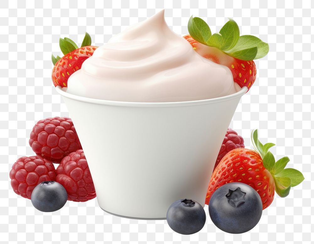 PNG Greek yogurt cup with fruit dessert berry cream.