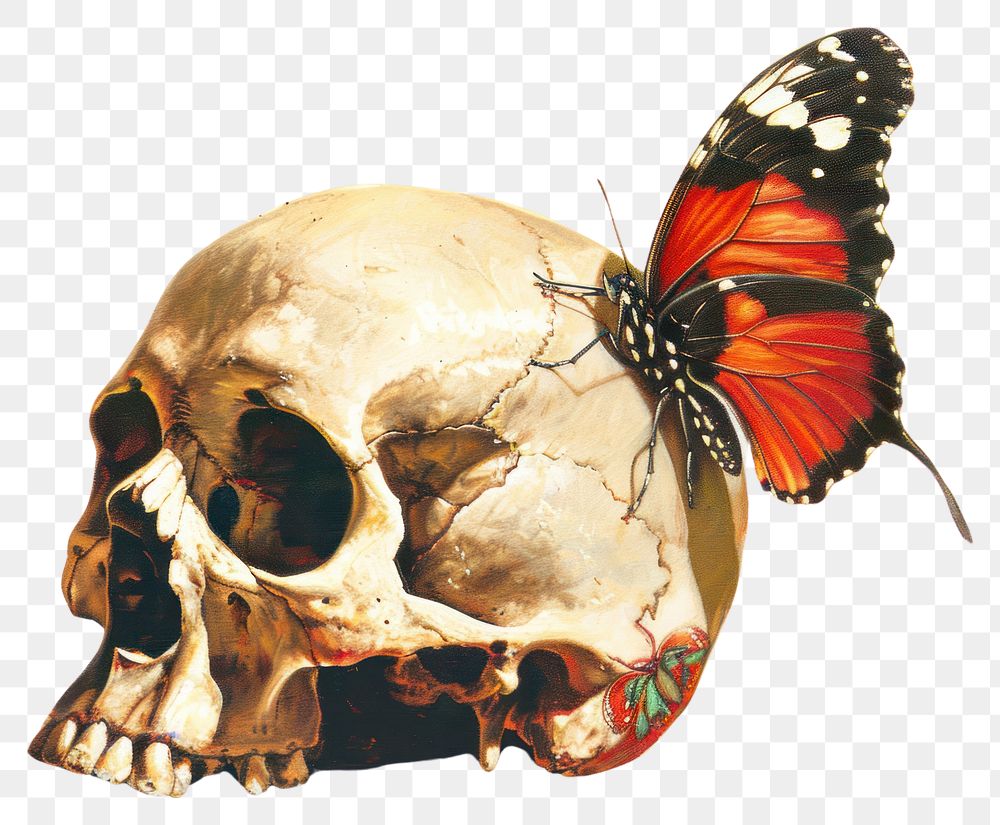 PNG  Skull butterfly artistic contrast beauty