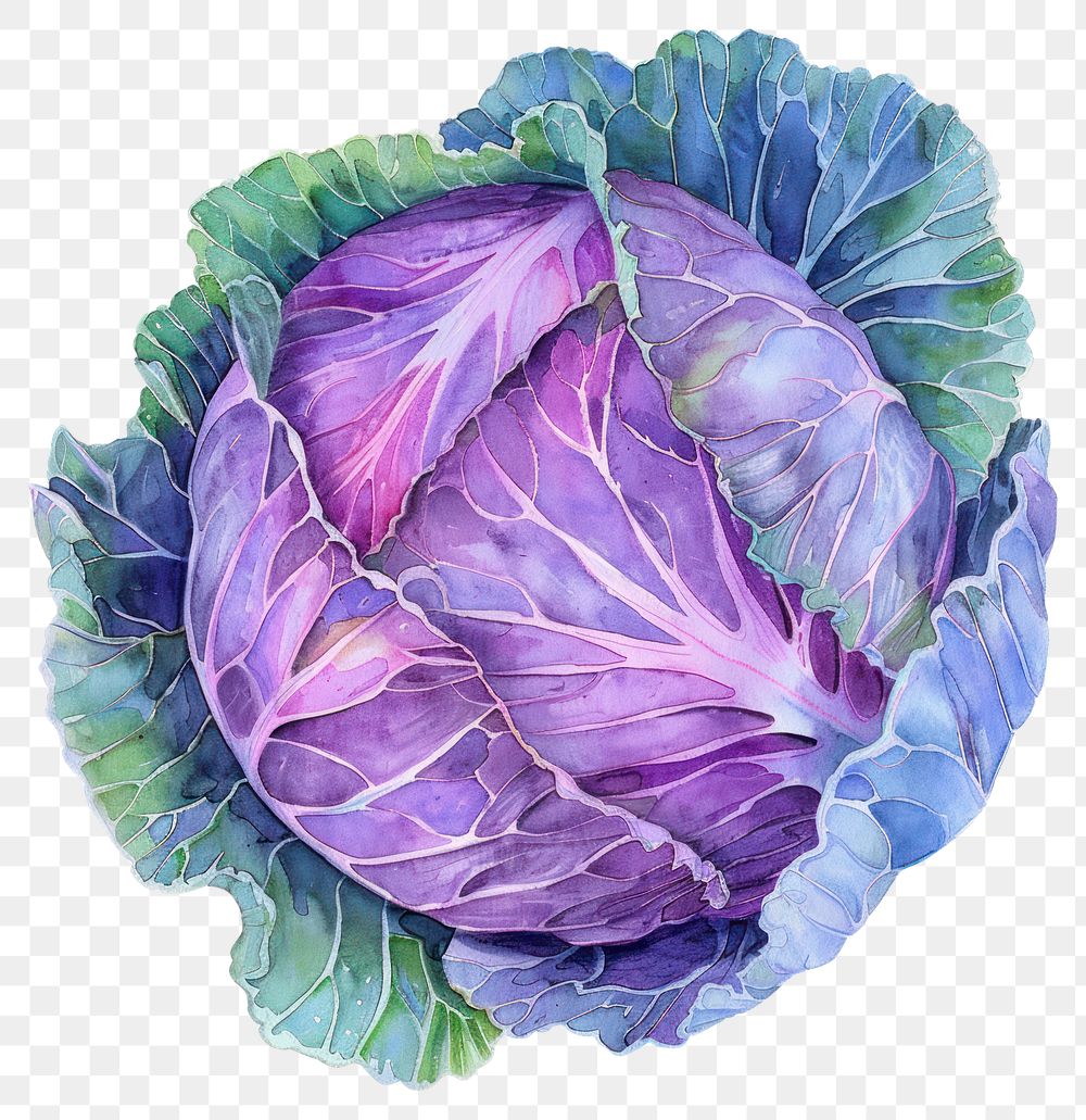 PNG  Vibrant watercolor purple cabbage illustration