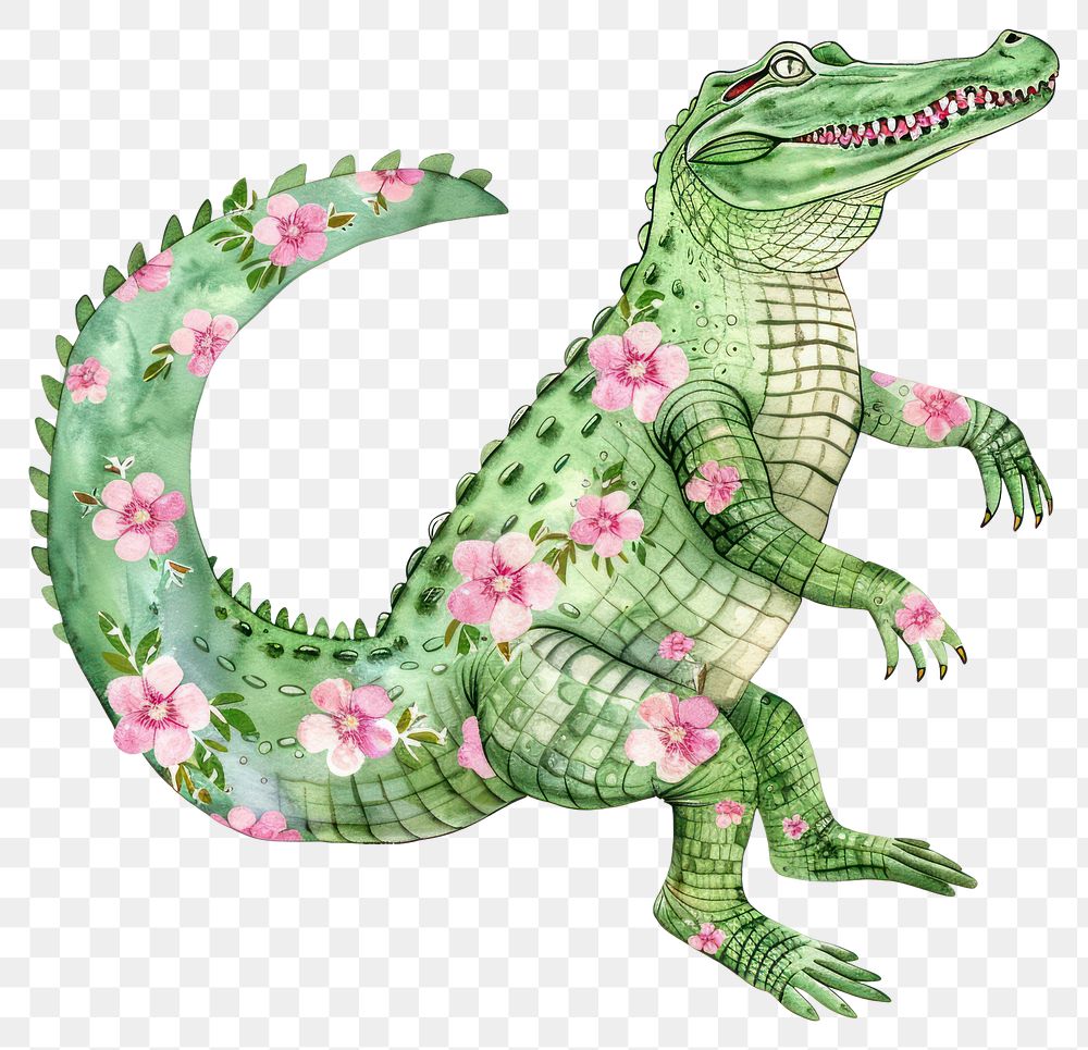 PNG  Floral crocodile art illustration