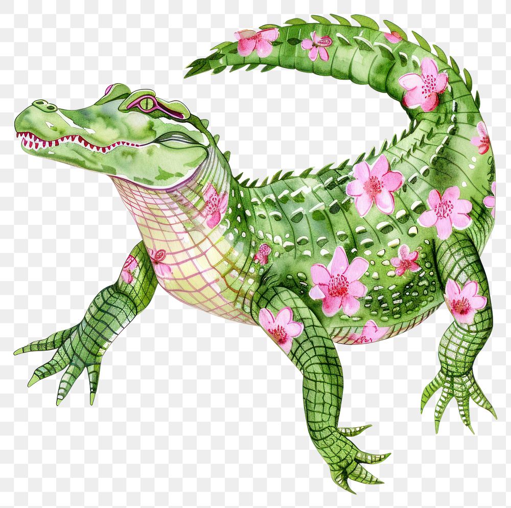 PNG  Floral alligator watercolor art