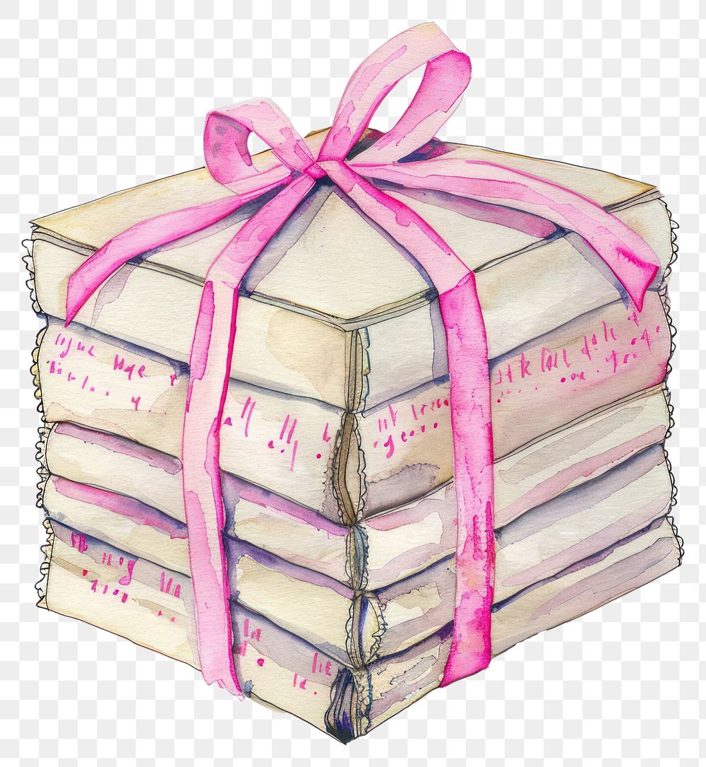 PNG  Stacked books with pink ribbon