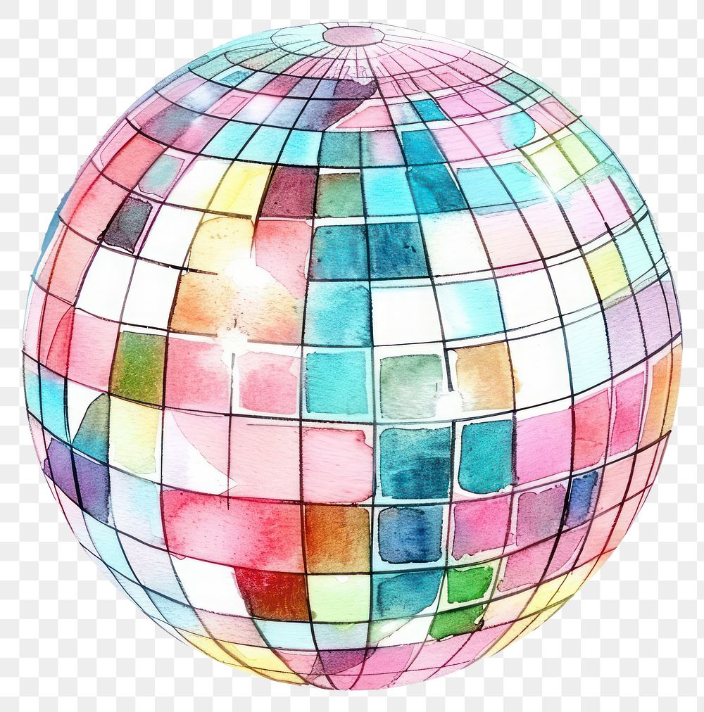 PNG  Colorful watercolor disco ball illustration