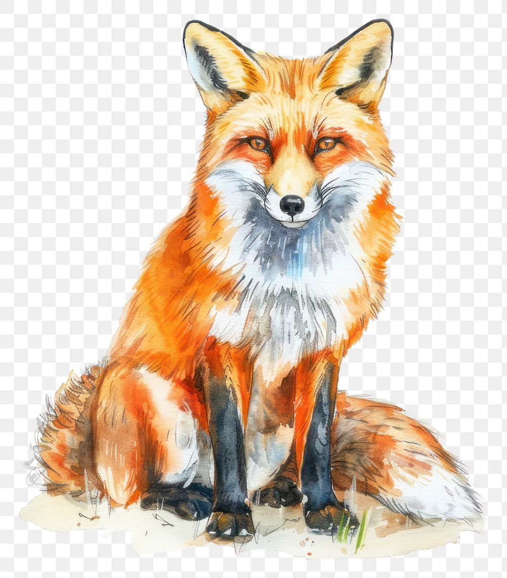 PNG  Vibrant watercolor fox illustration