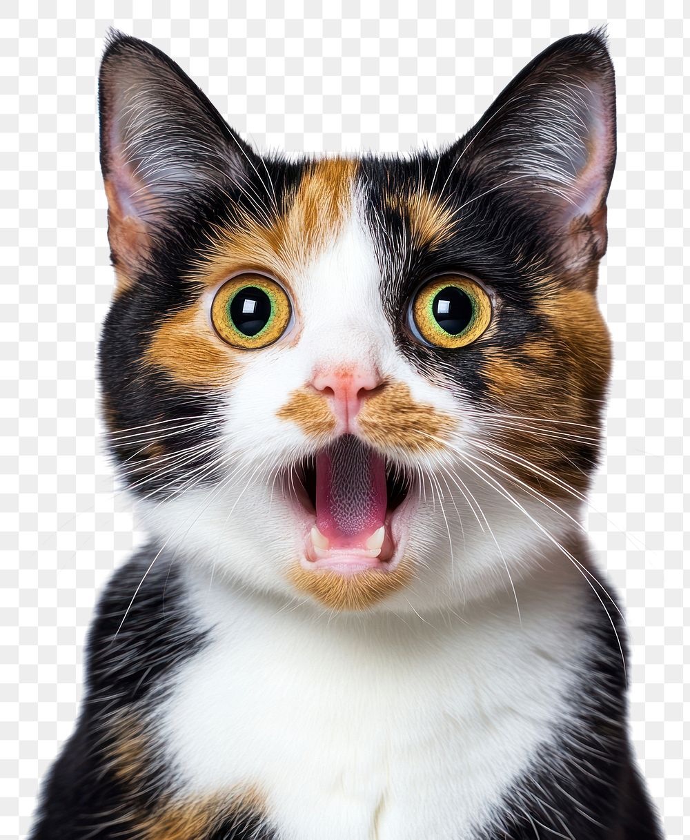 PNG Surprised calico cat portrait