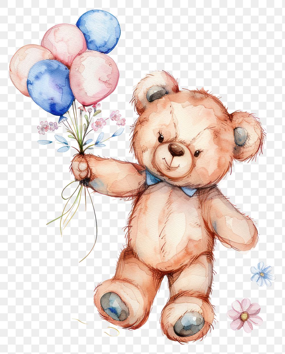 Pink teddy bear illustrated balloon drawing.