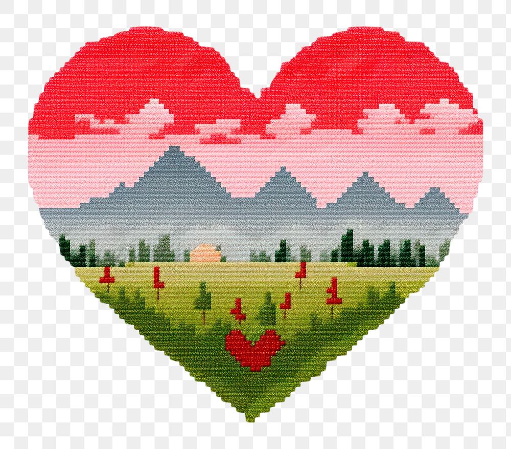 PNG Heart-shaped landscape embroidery , transparent background