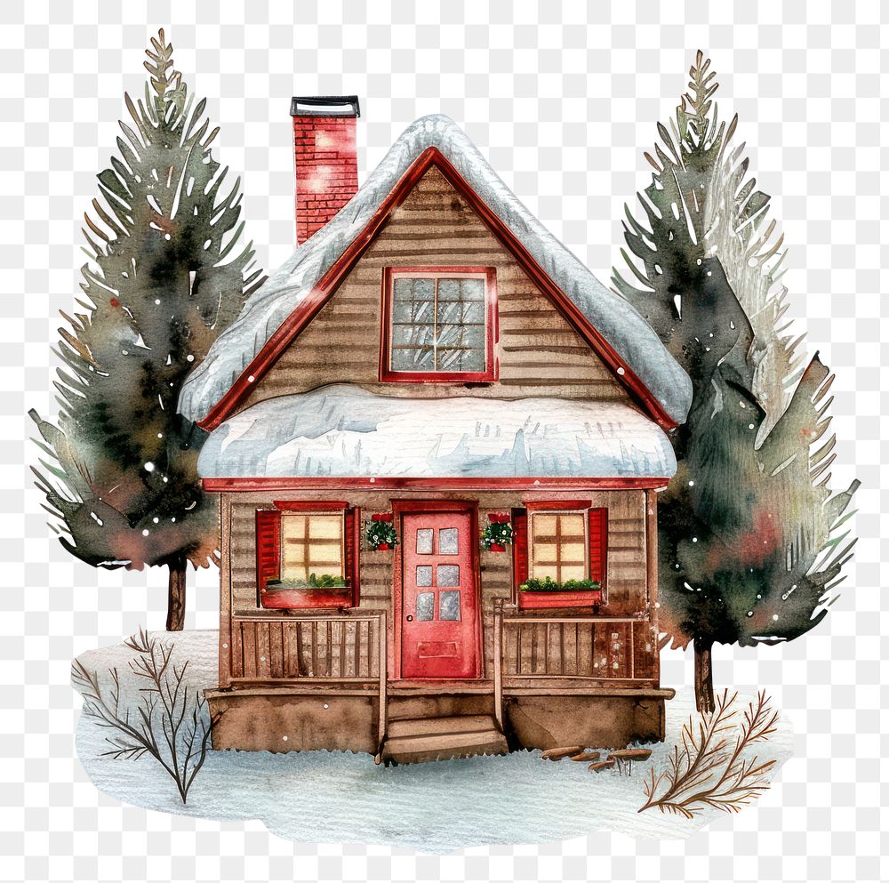 PNG Cozy winter cabin illustration