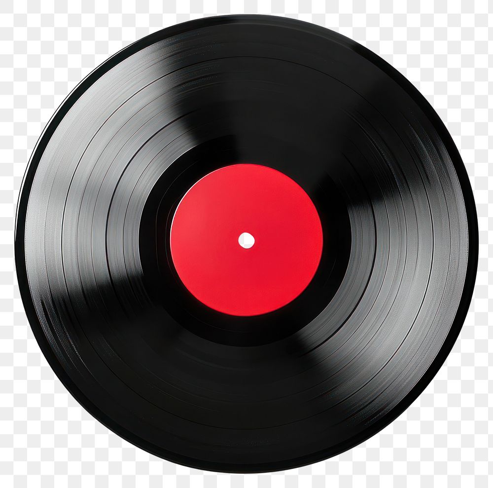 Black vinyl record with red center text disk.