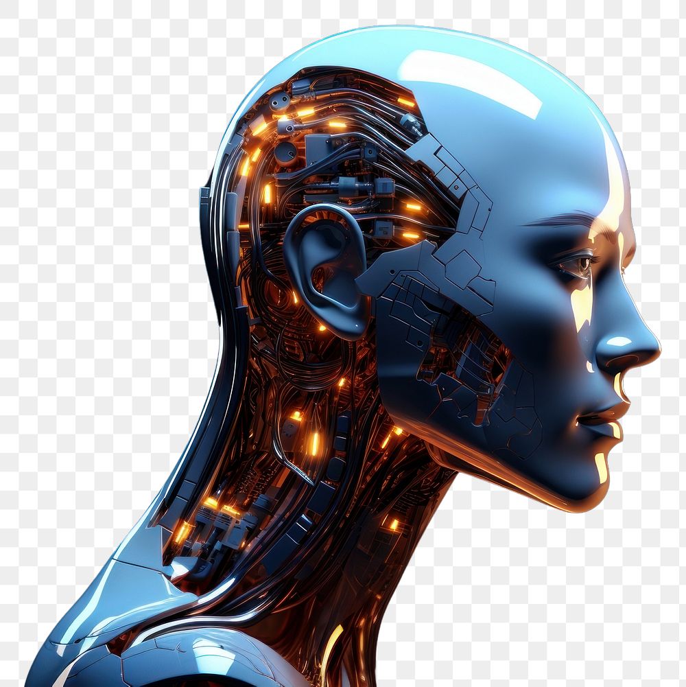 PNG Futuristic side portrait of robot background digital intelligence.