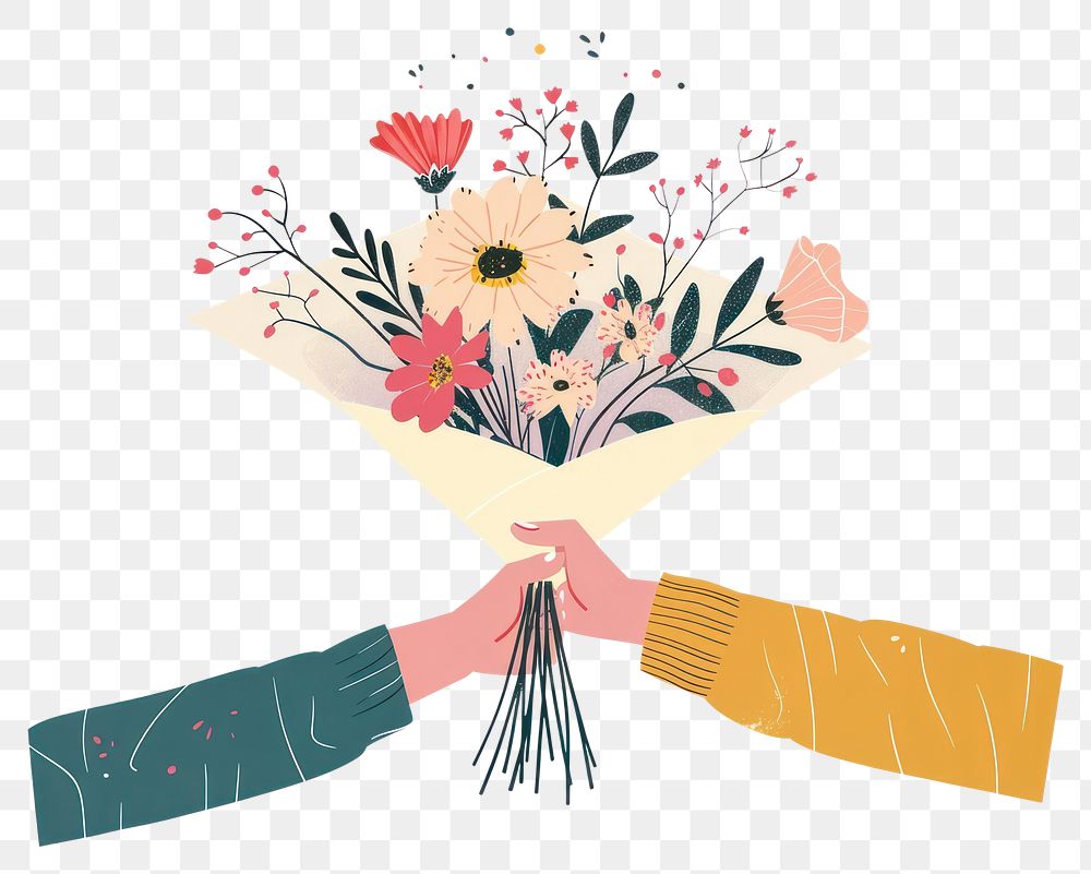 PNG Hands holding floral bouquet