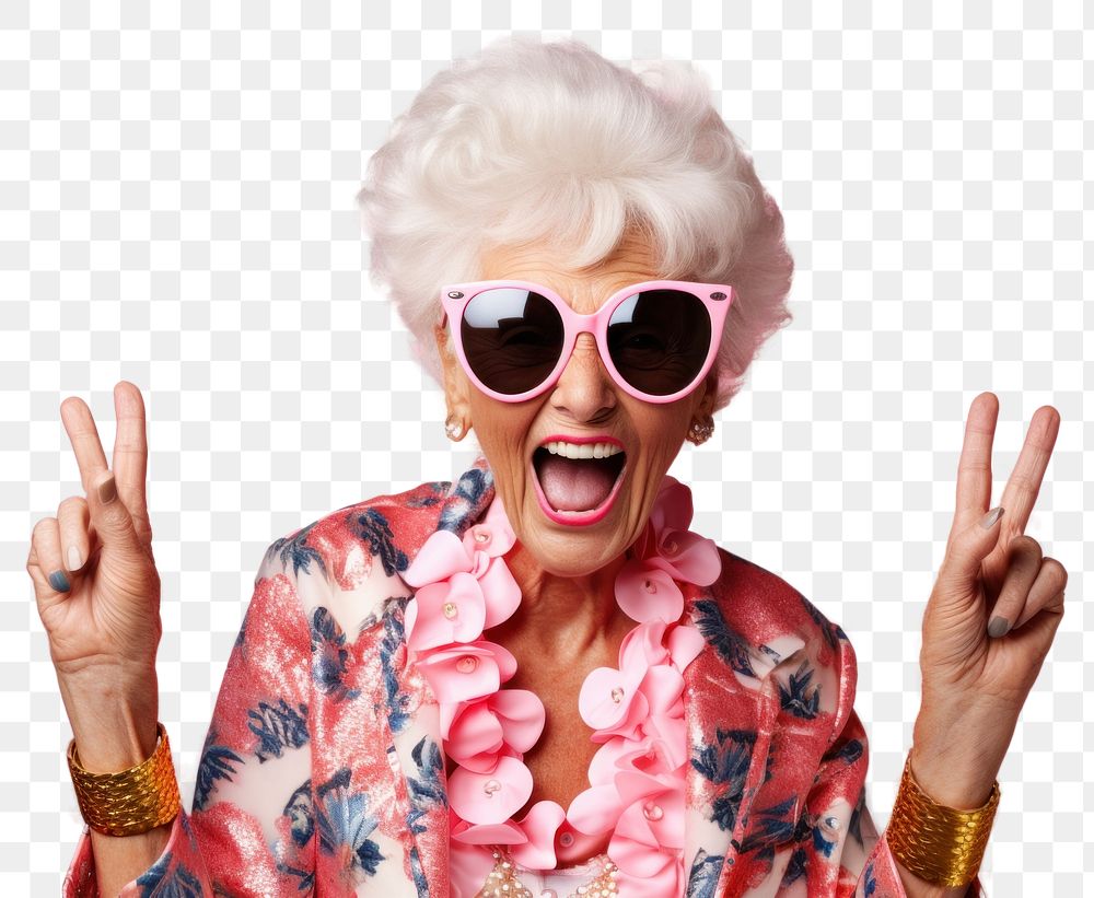 Senior woman wear sunglasses portrait laughing adult. 