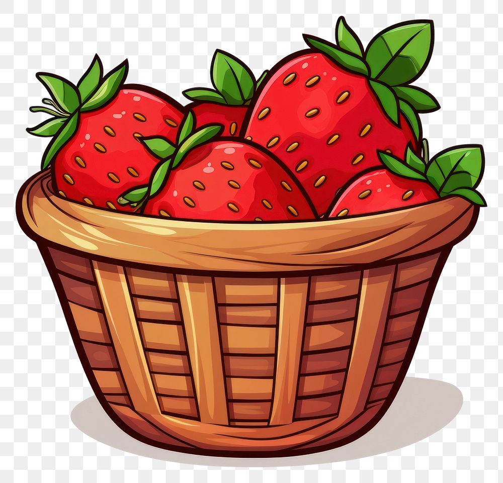 PNG Strawberry in basket cartoon fruit plant.