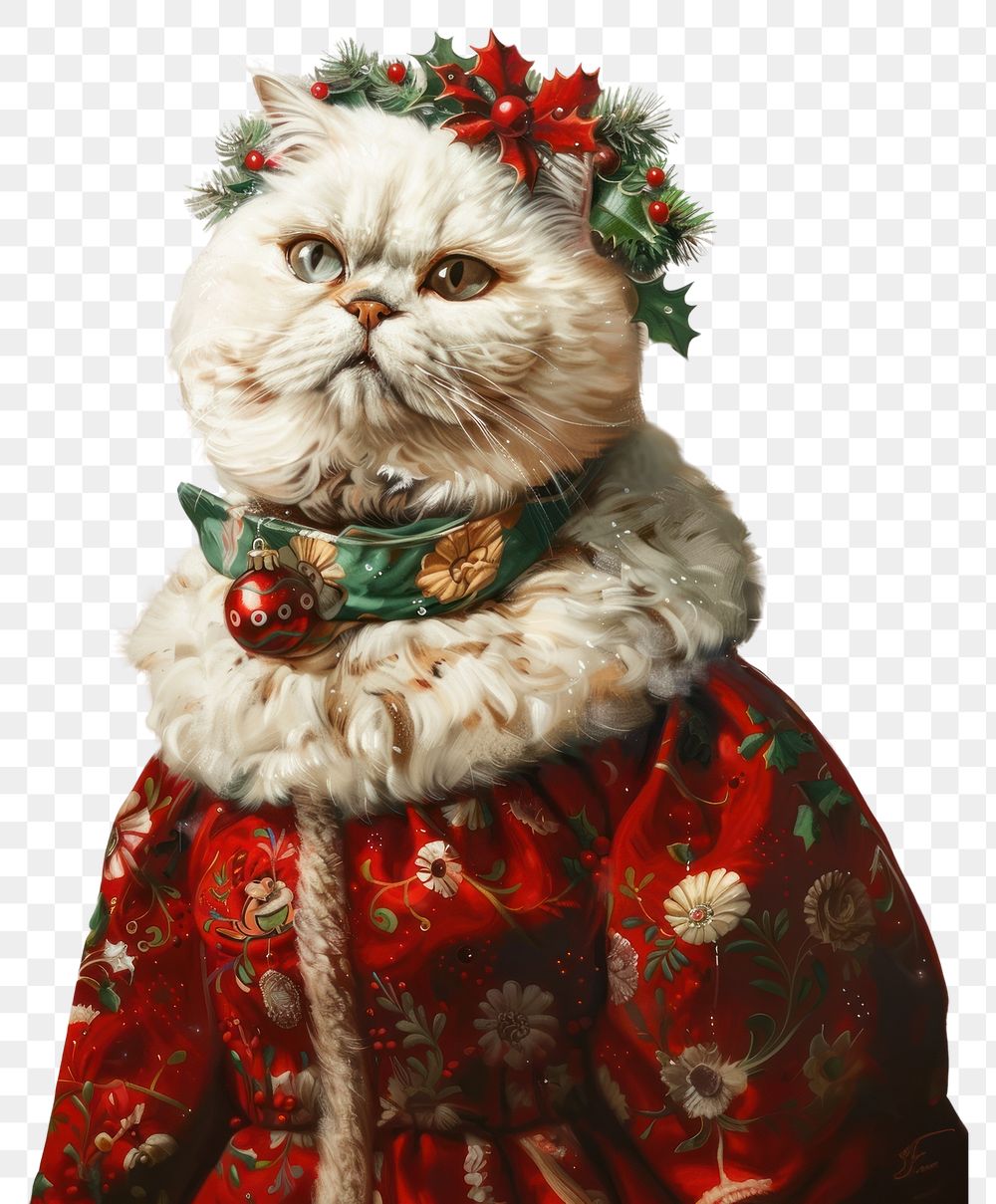 PNG An exotic shorthair cat wears christmas theme dress animal human illustration.