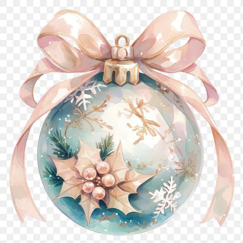 PNG Coquette christmas ornament illustration watercolor bow.