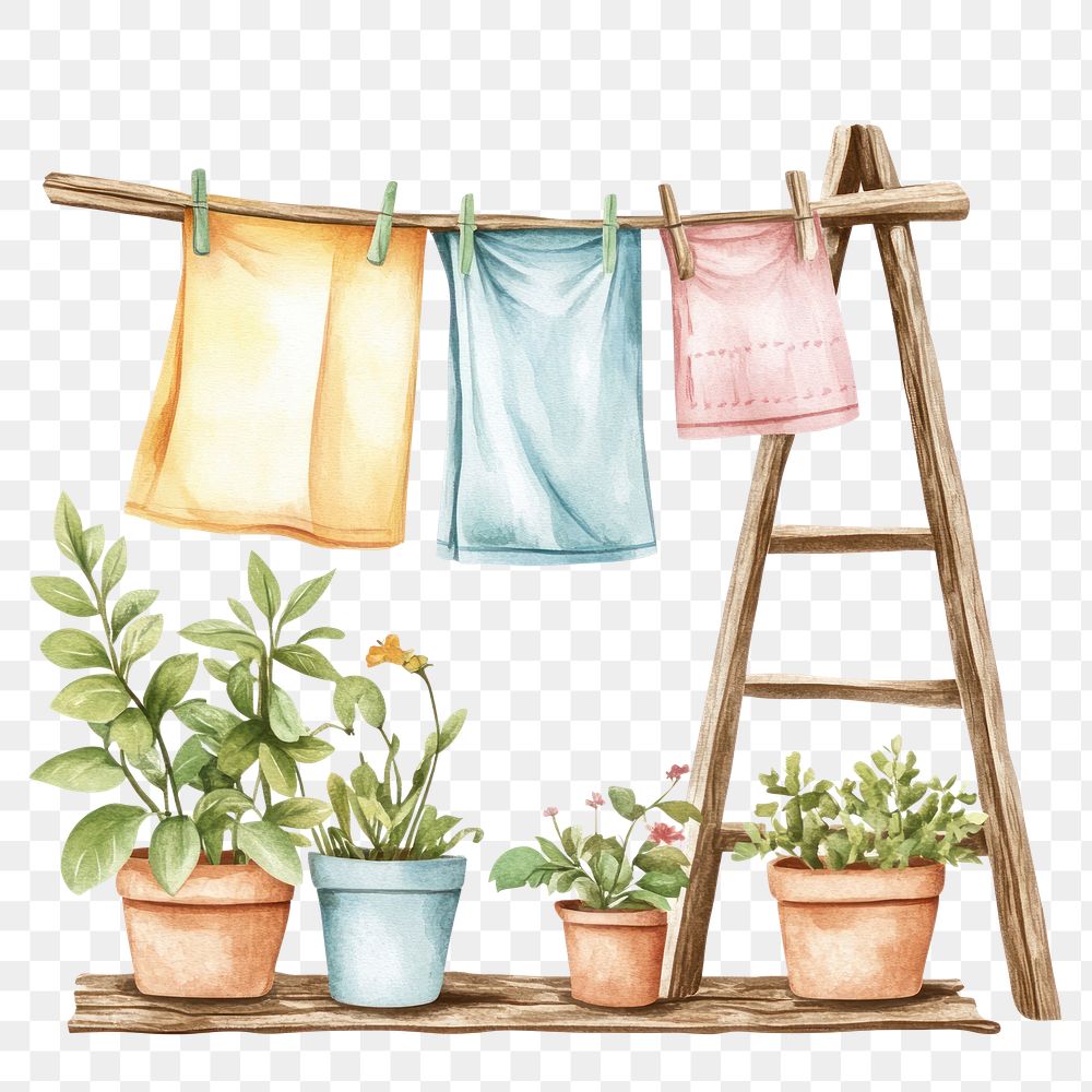 PNG  Clothesline plants illustration watercolor.