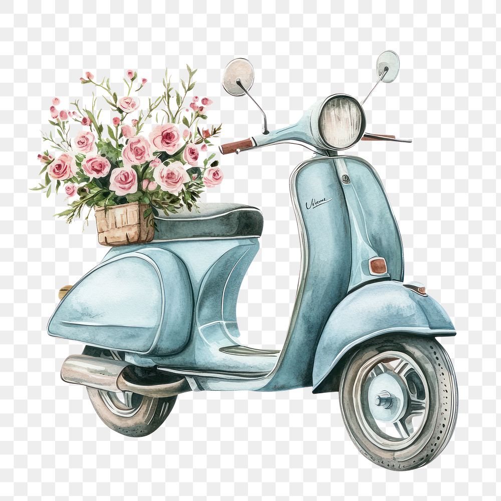 PNG  Vintage scooter illustration watercolor vehicle.