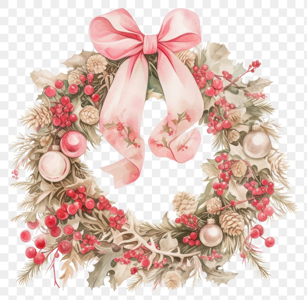 PNG Coquette christmas wreath illustration decor art.