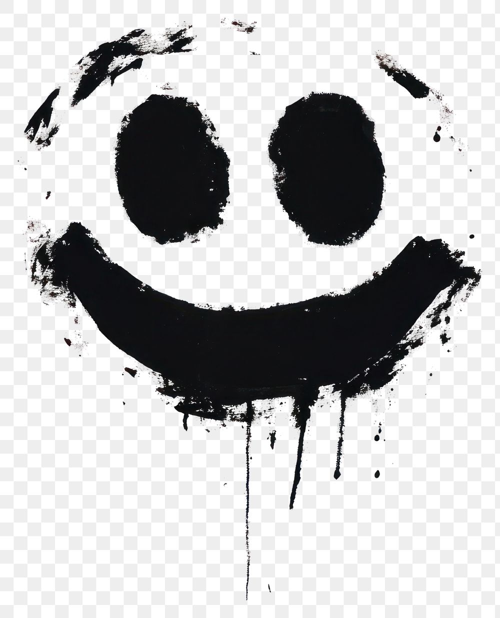 PNG Smiling face graffiti black white art.