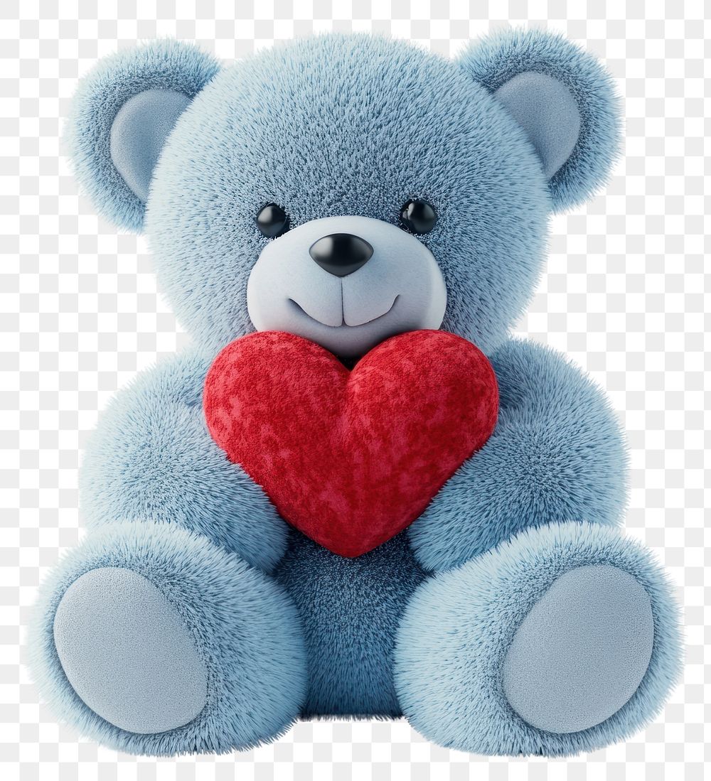 PNG Light blue teddy bear holding a red heart plush cute toy.