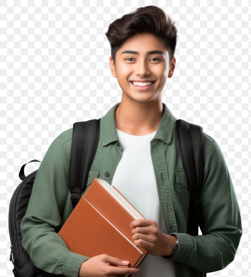 PNG  Smiling student holding books