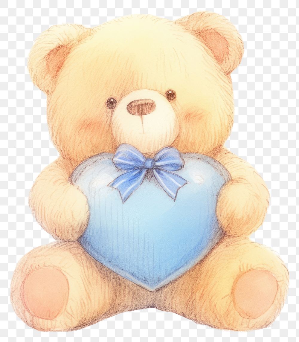 PNG Brown teddy bear holding a heart illustration blue toy.