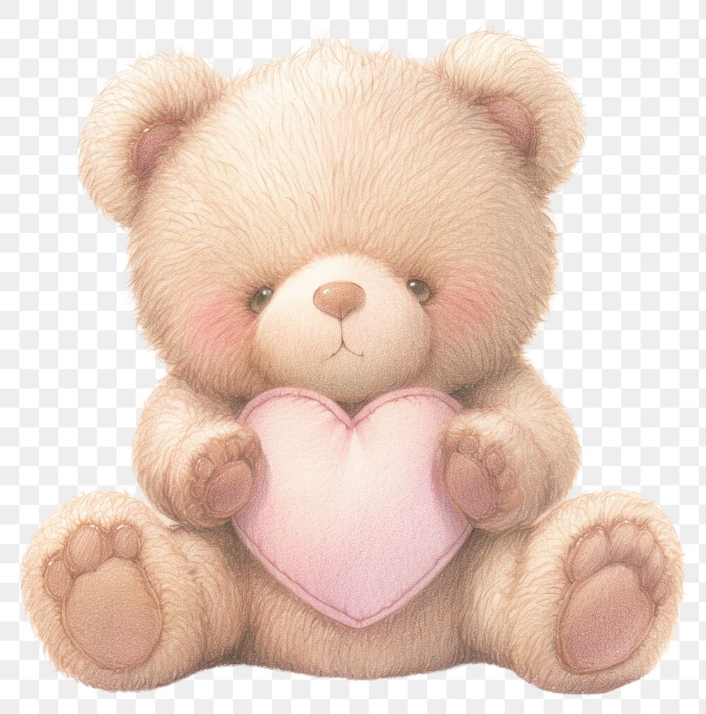 PNG Brown teddy bear holding a heart illustration pastel colors.