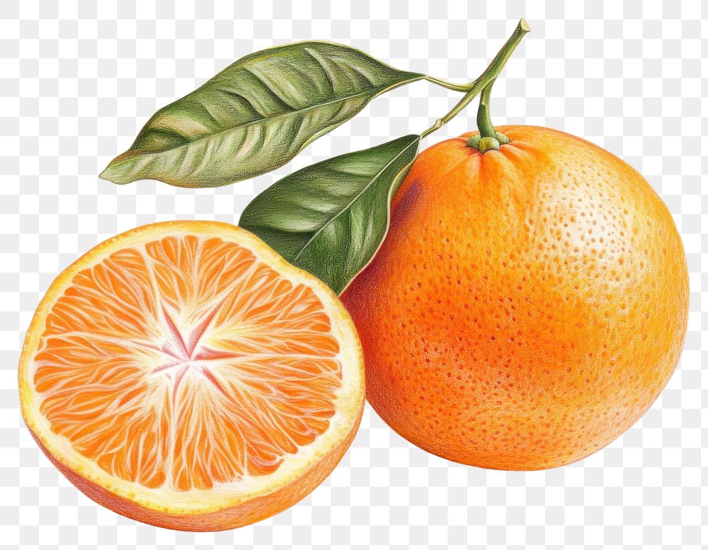 PNG Tangerine with leaf illustration produce orange.