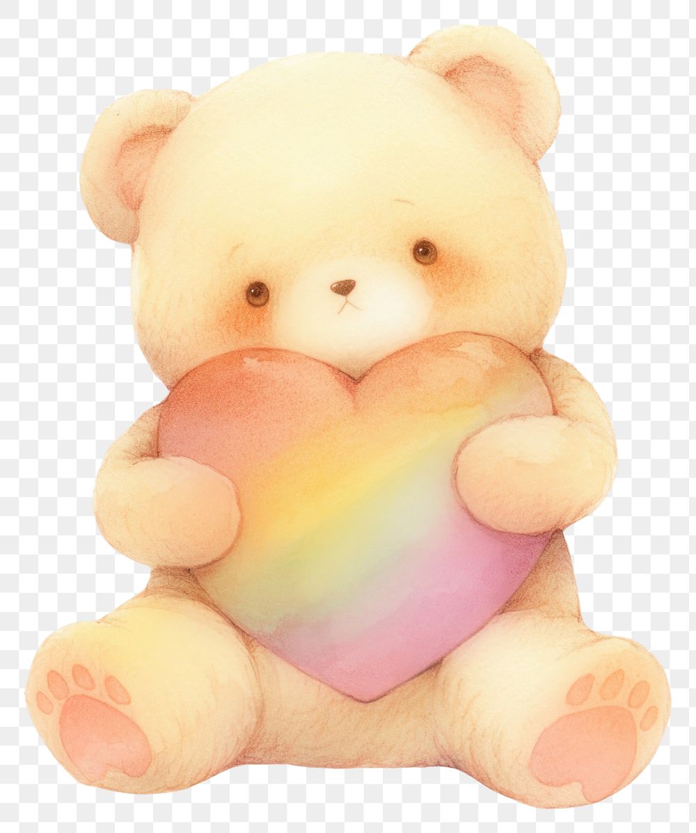 PNG Brown teddy bear holding a heart illustration rainbow pastel.