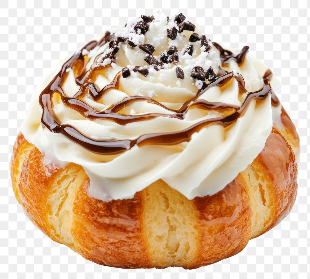 PNG Danish with whipping cream and glaze on top dessert confectionery delicious.