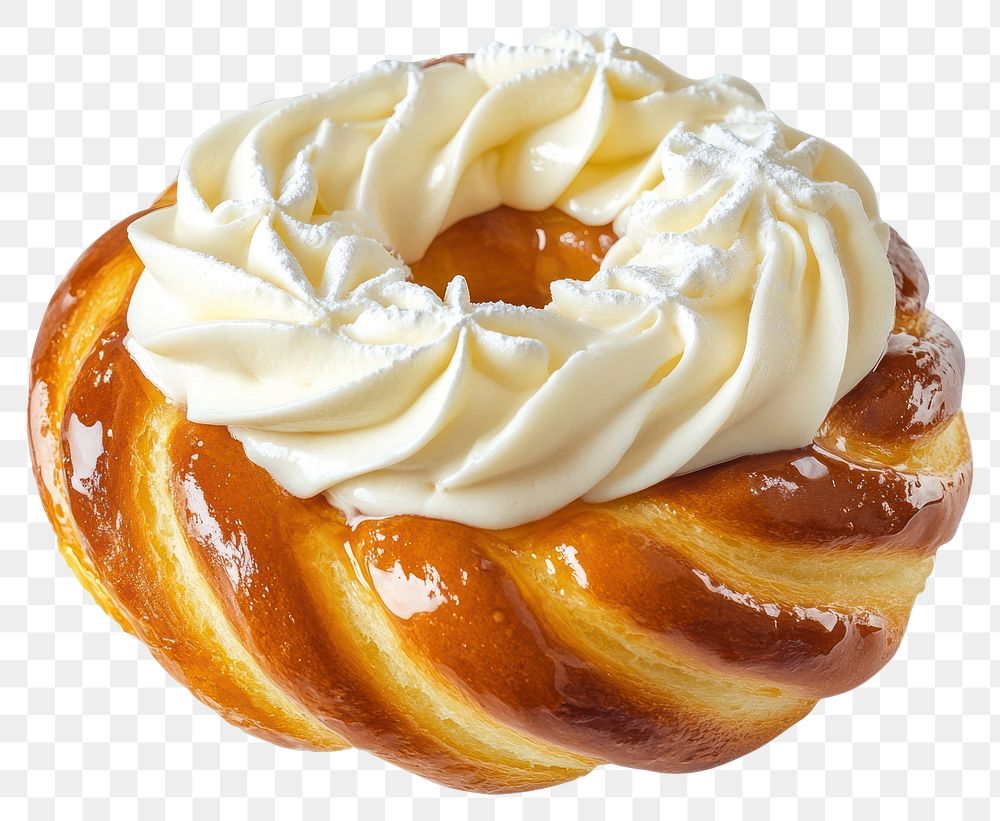 PNG Danish with whipping cream and glaze on top dessert pastry confectionery.