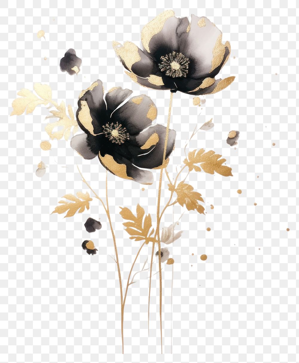 PNG Black color flowers painting | Free PNG - rawpixel