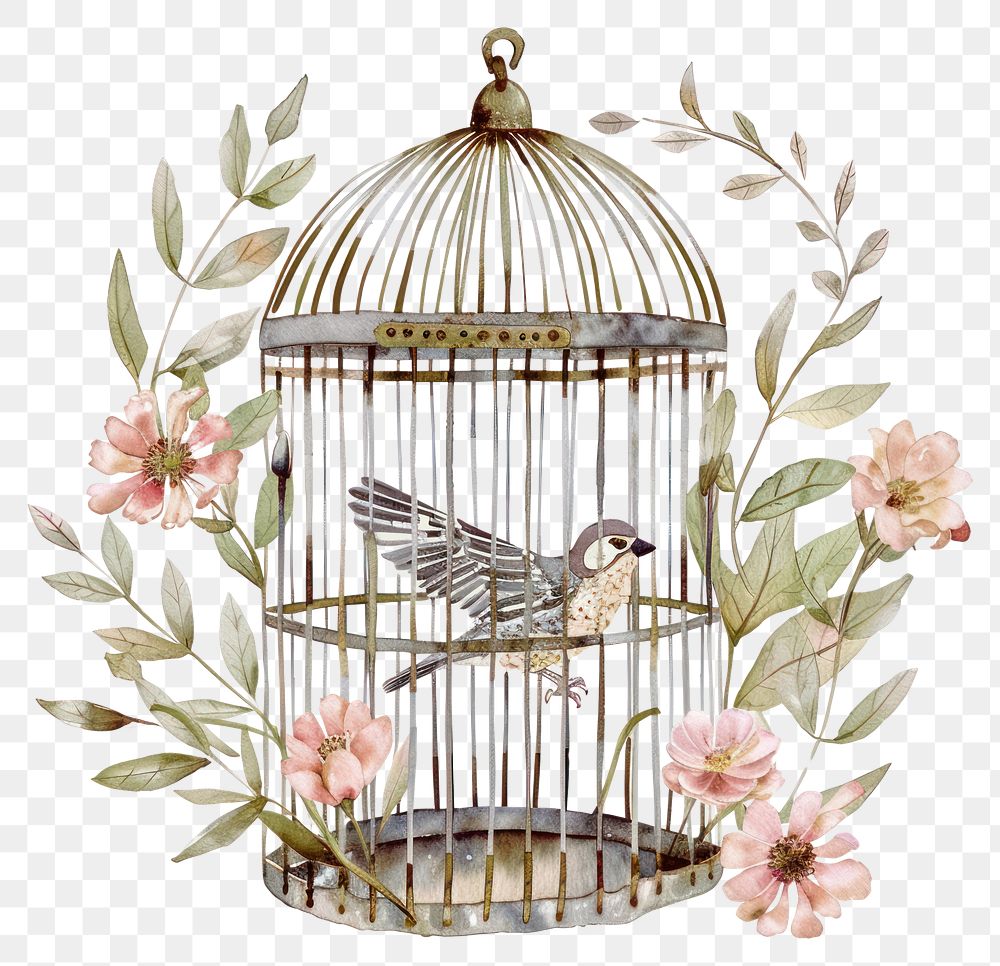 PNG Birdcage with flowers illustration