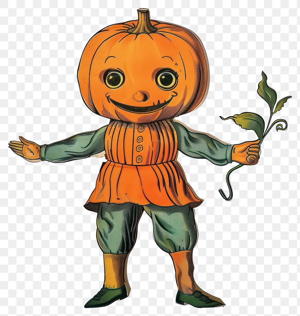 PNG Halloween pumpkin man toy halloween character vintage.