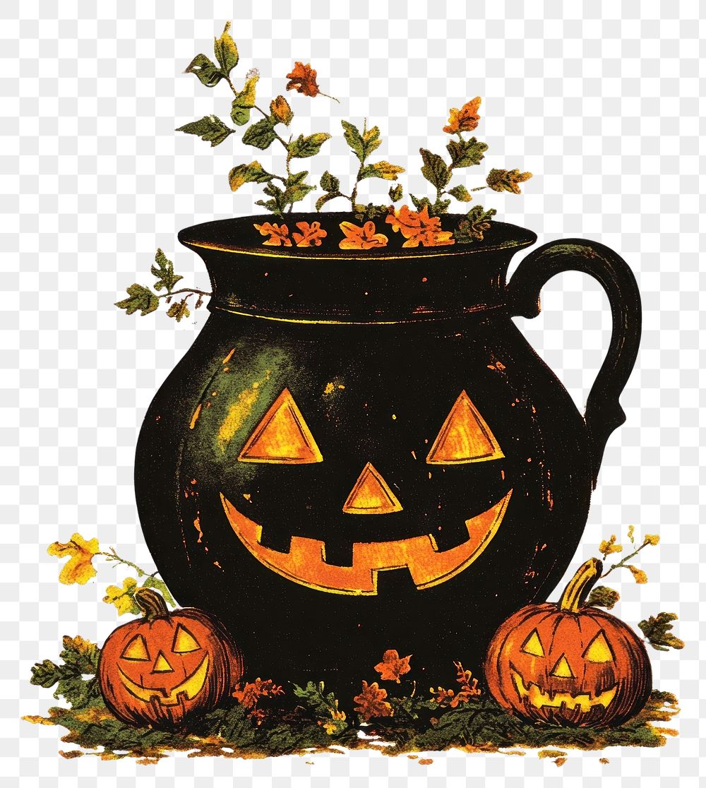 PNG Halloween cauldron halloween vintage style.