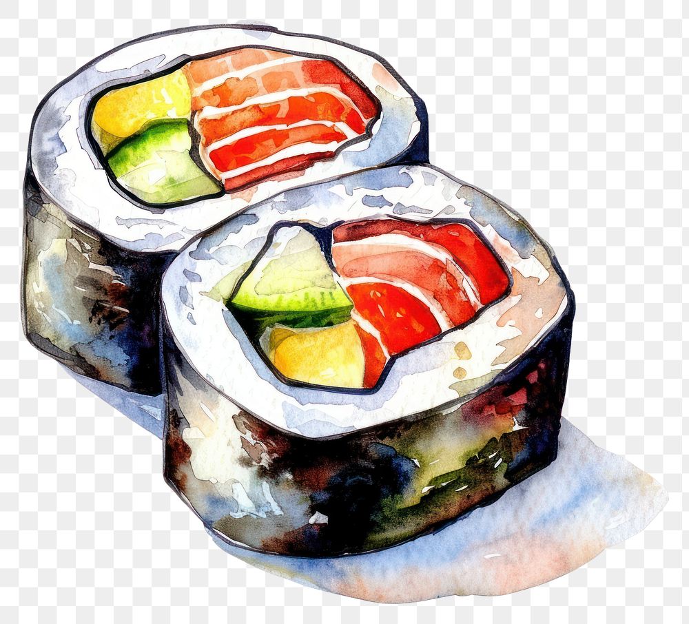 PNG  Colorful watercolor sushi rolls