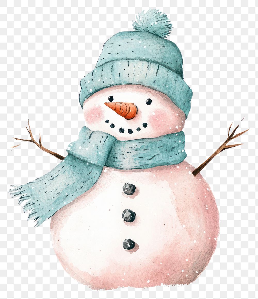 PNG Snowman winter illustration watercolor.