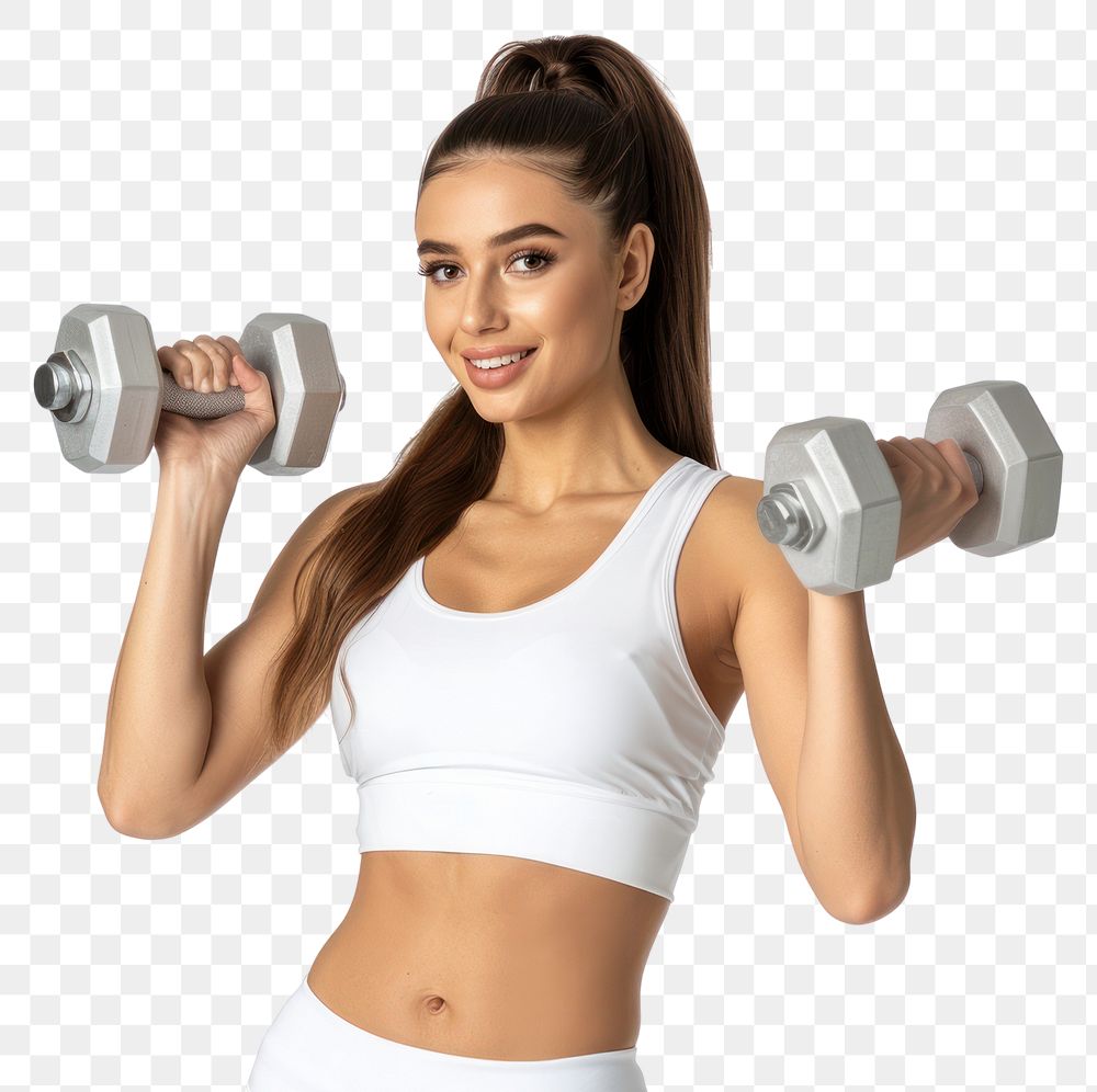 PNG Woman lifting dumbbells, fitness