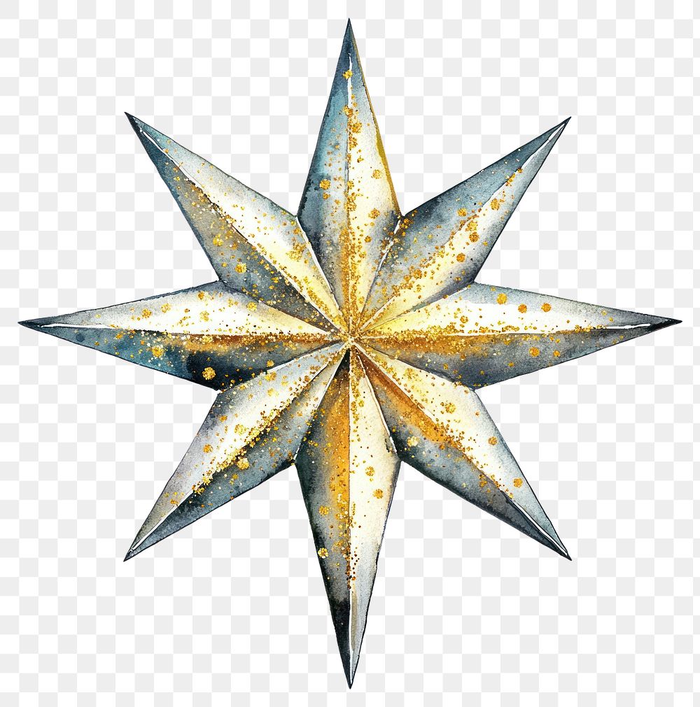 PNG Watercolor star gold eight-pointed.